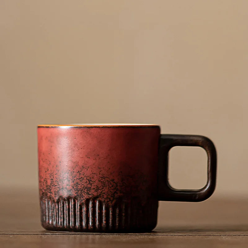 Tasse artisanale ceramique vintage anse bois cafe the