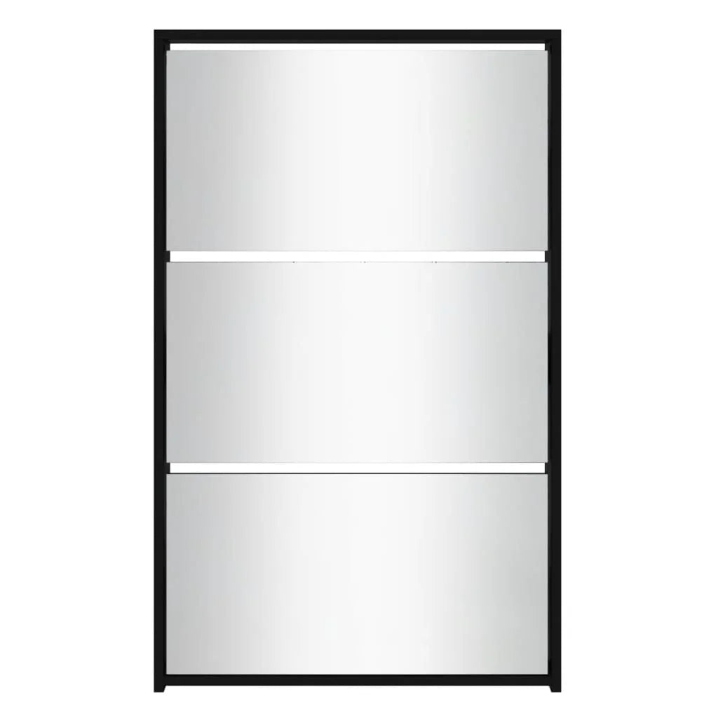 Shoe cabinet with mirror 3 levels black 63x17x102.5 cm - vue 4 sur 6
