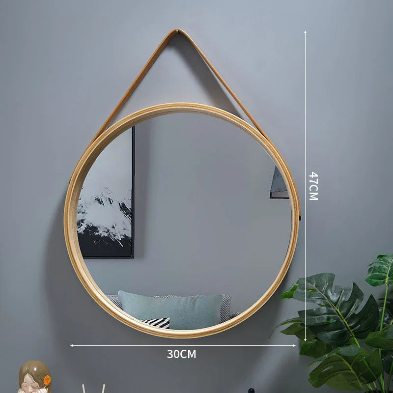miroir rond mural en bois épais pour maquillage - vue 9 sur 9
