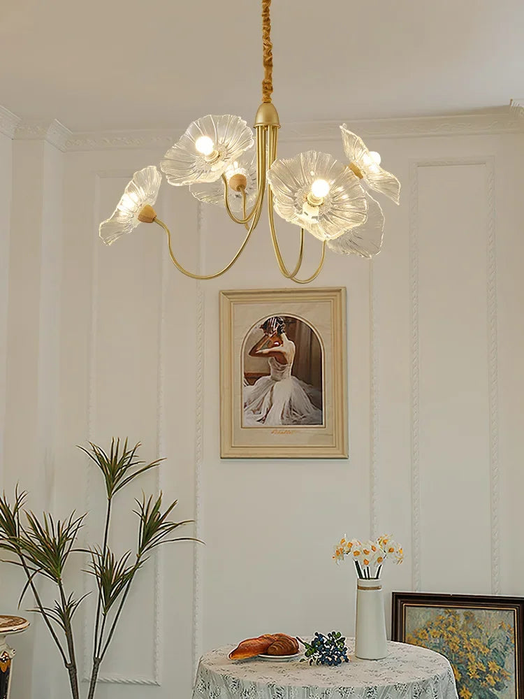 lustre moderne en verre design fleur de lotus lumineux - vue 7 sur 14