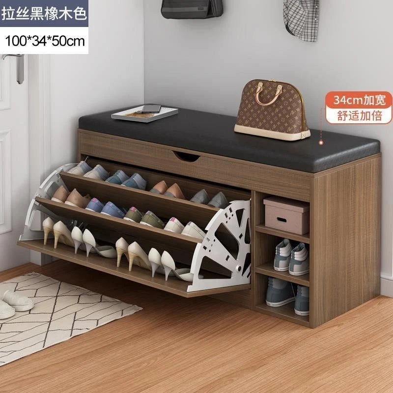 Home Shoe Cabinet with Bench, Anti-Dust Shoe Storage Bench, Multi-Layer Wooden Organizer with Cushion and Stable Structure - vue 8 sur 13