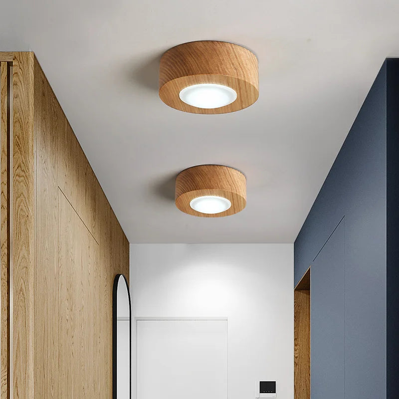Plafonnier LED carré en bois et acrylique