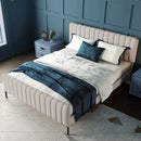 Cushion bed double bed 140x200 cm, bed frame with slatted frame and adjustable headboard, upholstered bed in gray-beige, bed