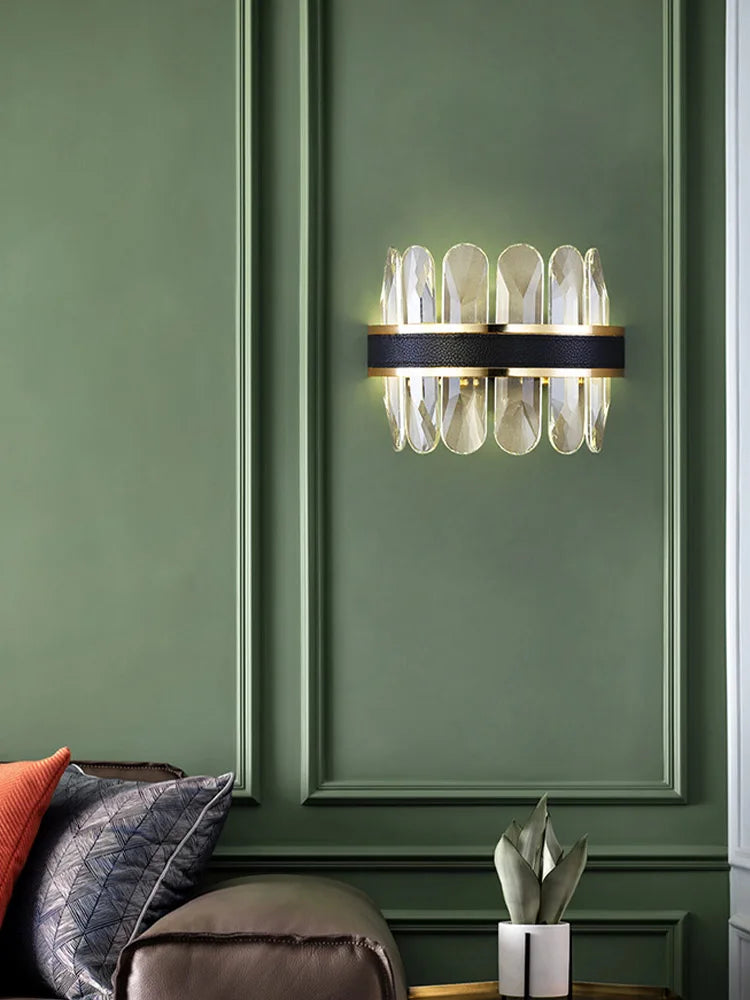 lustre en cuir led cristal luxueux rond suspendu moderne - vue 7 sur 24
