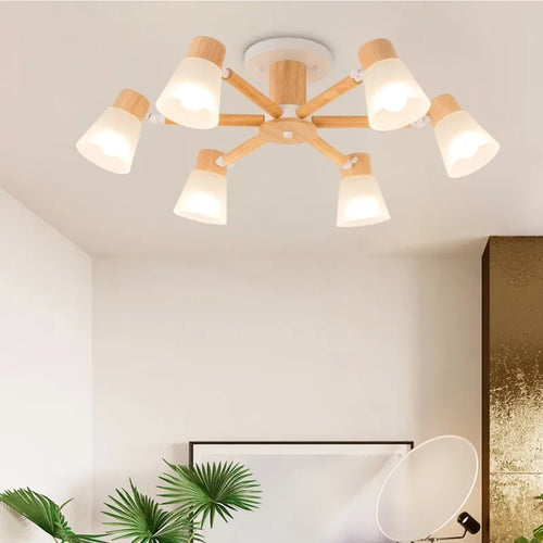lustre nordique décoratif en verre et bois
