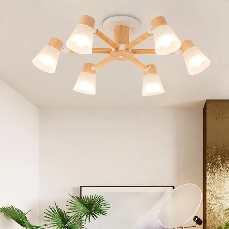 lustre nordique décoratif en verre et bois - vue 3 sur 14