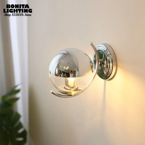 Boule d'espace argent Simple élégant haricots magiques petites appliques appliques murales boule de verre semi-plaqué chromé appliques murales couloir de chambre à coucher