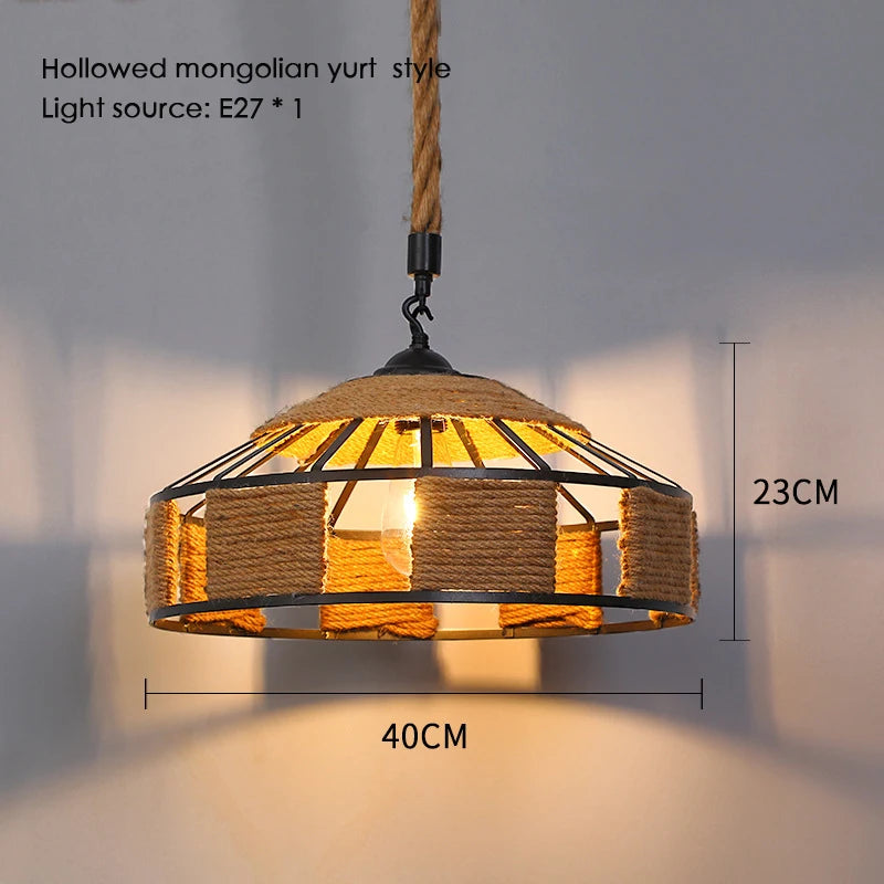 Sisal chanvre corde suspension plafonnier Lustre suspendu Lustre fer main tressage rustique rétro pour salle à manger décor - vue 18 sur 28