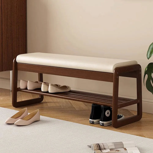 banc à chaussures en bois massif pour rangement pratique - vue 2 sur 9