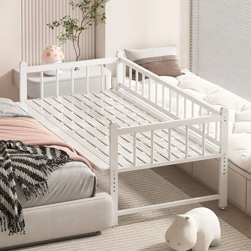 Iron art children's splicing bed with seamless connection, adjustable height, no guardrail, baby fall prevention, widened single - vue 7 sur 9