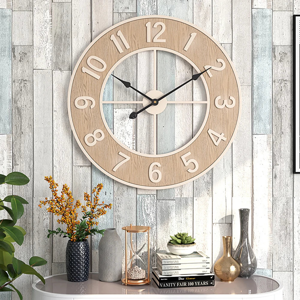 horloge murale silencieuse en grain de bois pour décoration intérieure - vue 7 sur 7