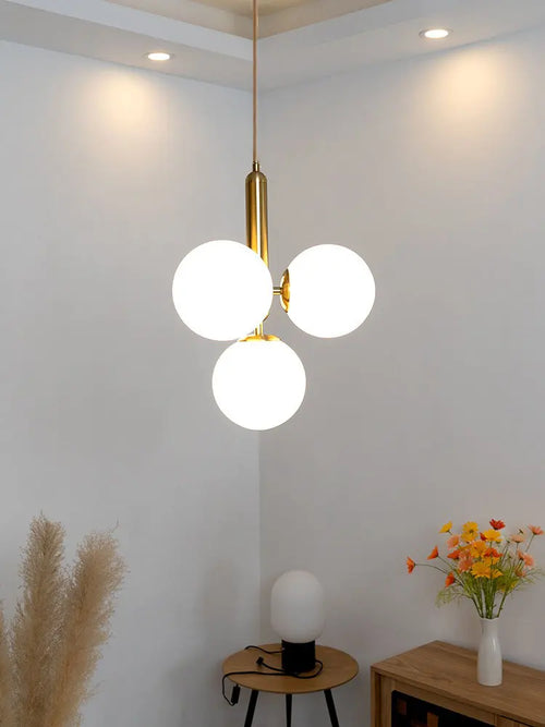 suspension cuivre câble doré ampoule g9 lustre - vue 6 sur 9