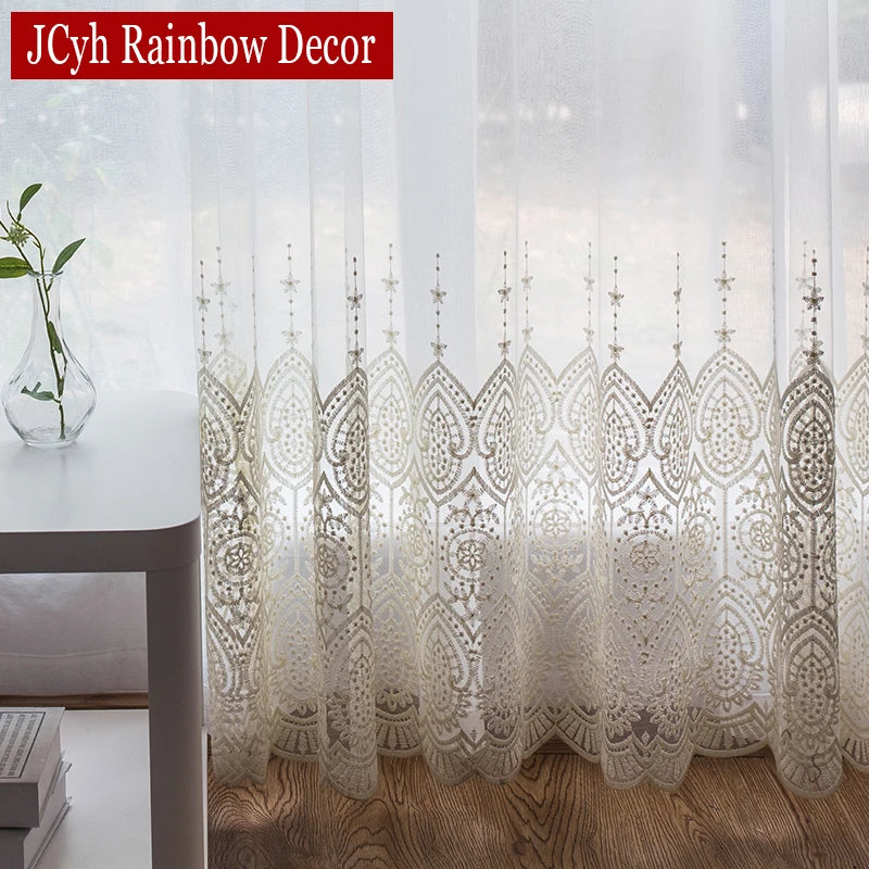 Voilage brodé en tulle élégant pour salon chambre - vue 2 sur 7
