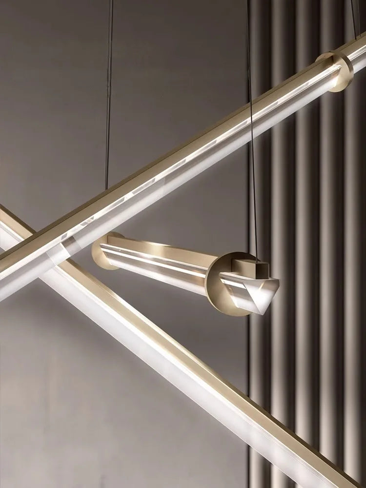 Modern acrylic and copper chandelier minimalist decorative design - vue 5 sur 8
