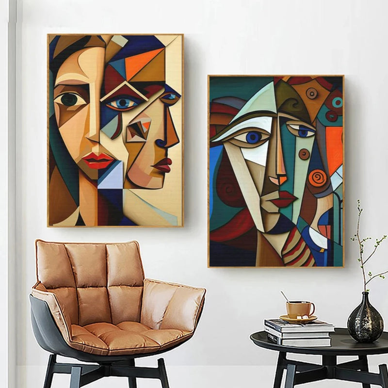 peinture abstraite cubiste style picasso tête personnage décoration murale