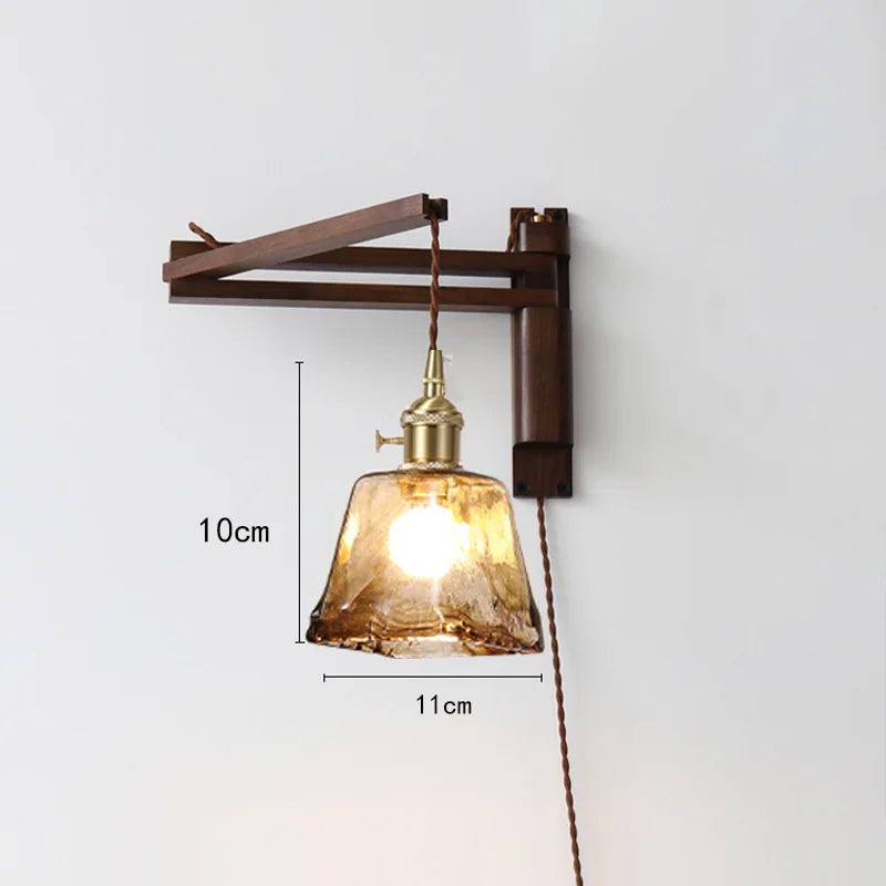 applique murale led rétro japonaise télescopique en laiton et verre - vue 10 sur 15