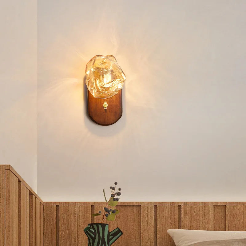 applique murale led en bois avec interrupteur et verre - vue 3 sur 9