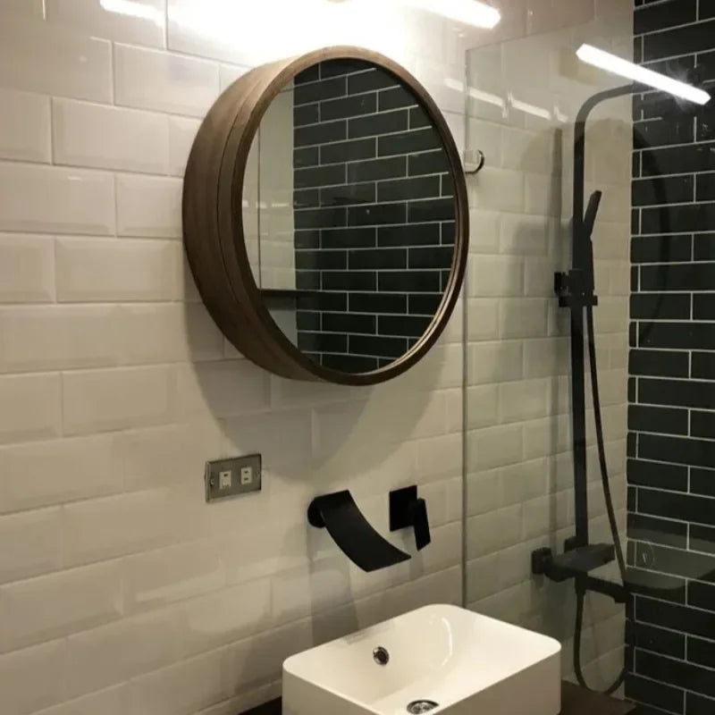 armoire de rangement murale avec miroir décoratif rond - vue 3 sur 8