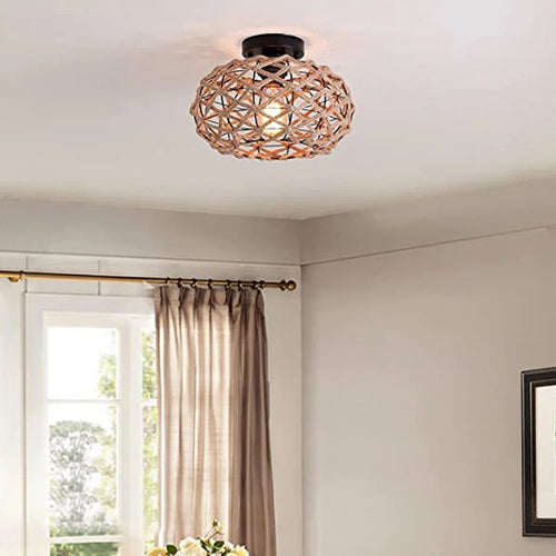 lustre de plafond en corde de chanvre fait main style industriel rétro