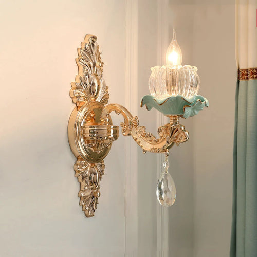 Lustre céramique à fleurs et cristal - vue 5 sur 13