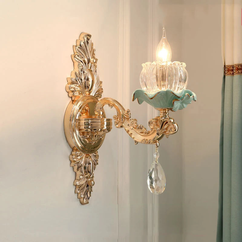 Lustre céramique à fleurs et cristal - vue 4 sur 13