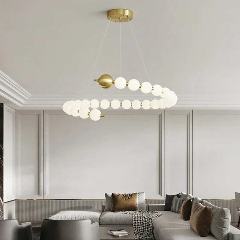 suspension led ronde en laiton cuivre et aluminium décorative - vue 4 sur 30