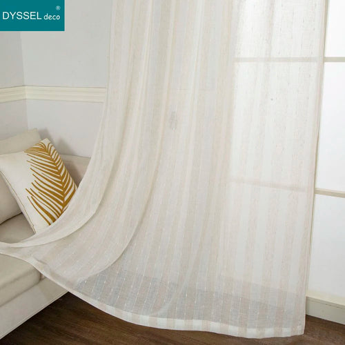 Rideau rayé style lin translucide pour salon chambre - vue 3 sur 7