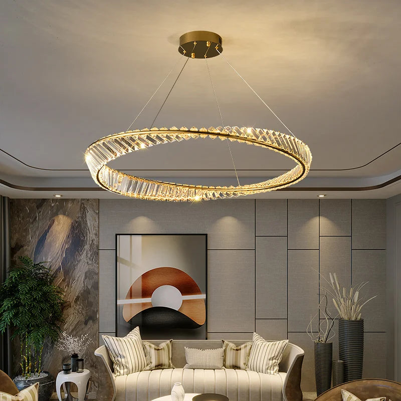 suspension moderne en aluminium et cristal led - vue 4 sur 14