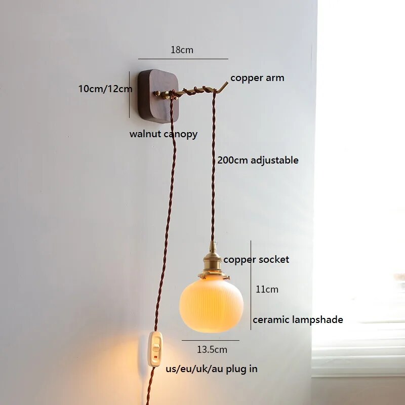 applique murale led noyer cuivre moderne baguette plug-in - vue 15 sur 23