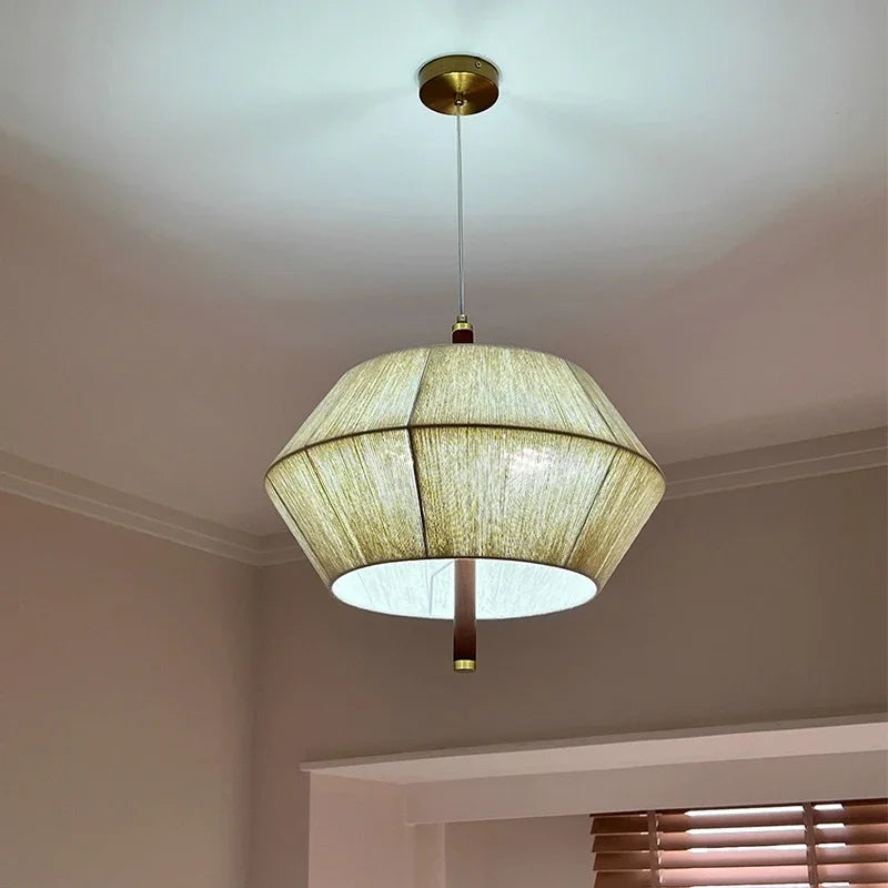 suspension nordique rétro en corde de chanvre et rotin à led - vue 7 sur 9