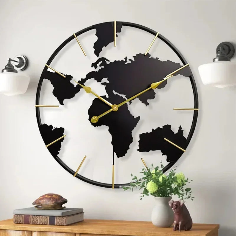 World Map Wall Clock, Minimalist modern design and global perspective, for Corporate Office Meeting Room Hotel Restaurant School - vue 4 sur 5