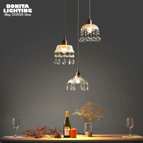 suspension vintage en cristal avec cordon en verre pour intérieur élégant
