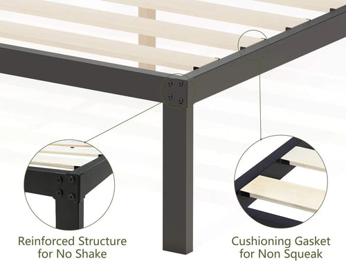 DDPNKL Metal Bed Frame 16 Inch, Heavy Duty Bed Frame with Wooden Slats, 16 Inch Mattress Foundation/No Box Spring Needed - vue 4 sur 10