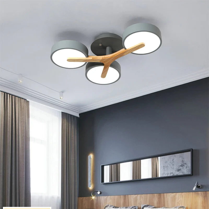 lustre nordique macaron led en bois pour décoration intérieure - vue 7 sur 15