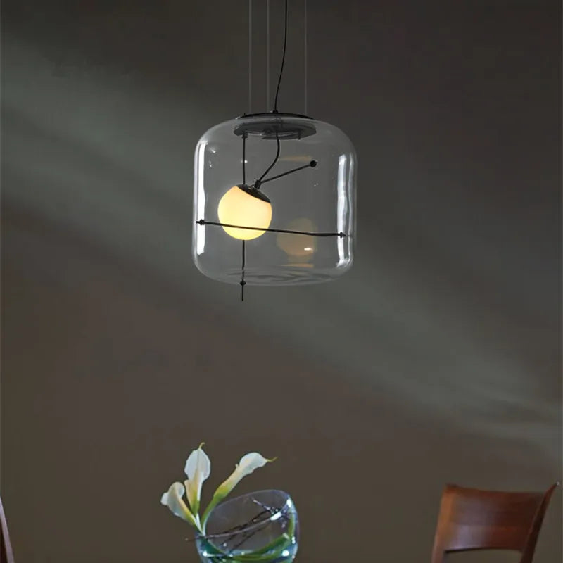 Suspension en verre tête unique boule design fumé