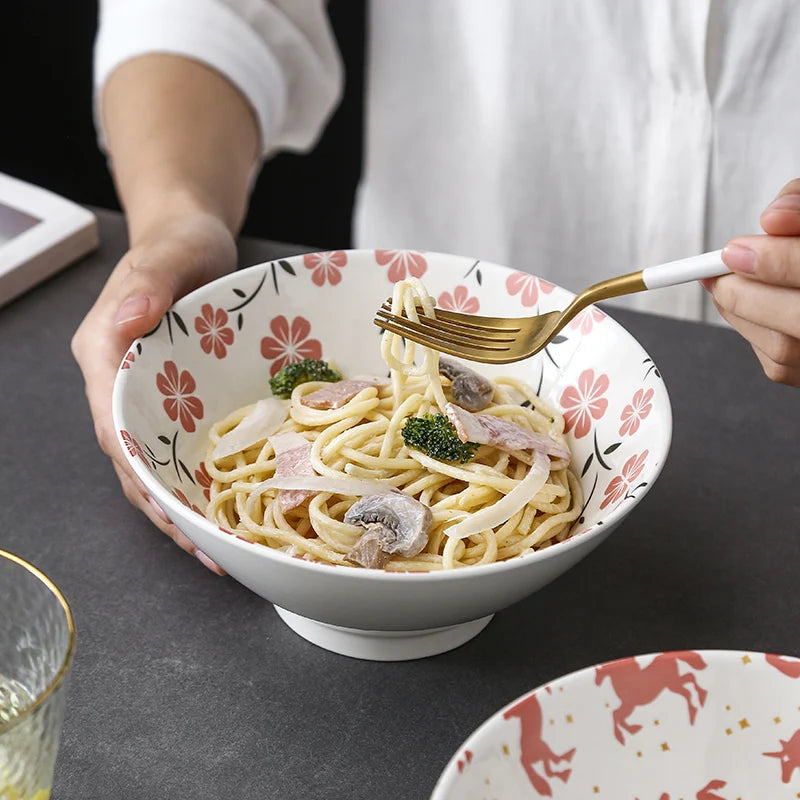 Bol ramen japonais floral ceramique capacite 1 2l - vue 5 sur 7
