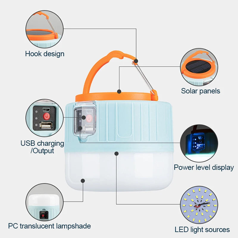 lampe de camping solaire led étanche rechargeable pour activités en extérieur