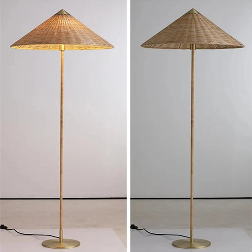 Lampadaire coinqieu fait à la main en rotin tissé style japonais - vue 4 sur 8