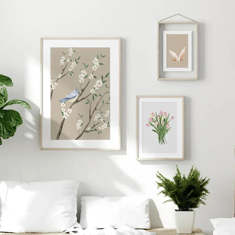 affiches de pâques lapin oeufs fleurs décoration printemps murale