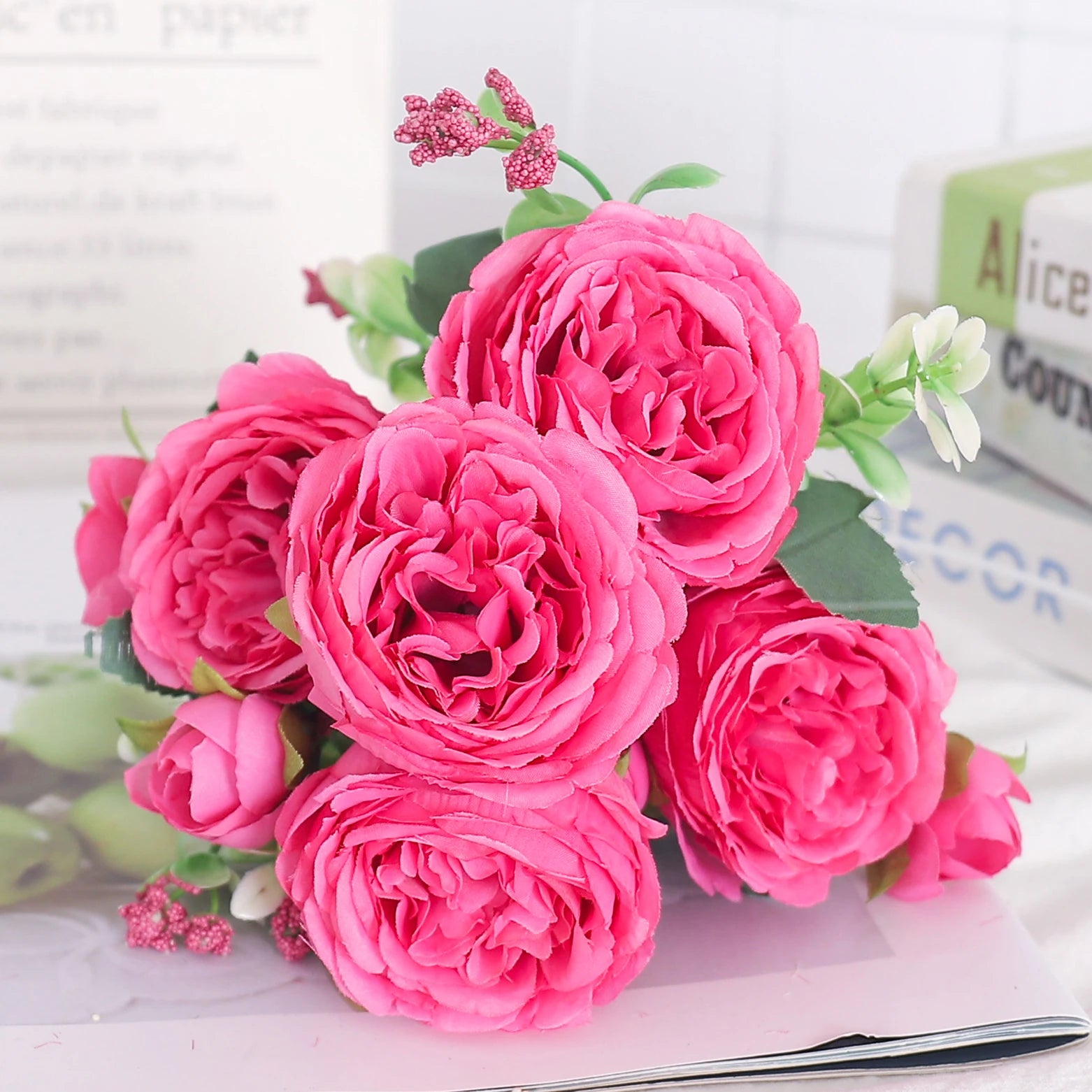 fleurs artificielles soie pivoine hortensia décoration mariage bouquet - vue 7 sur 40