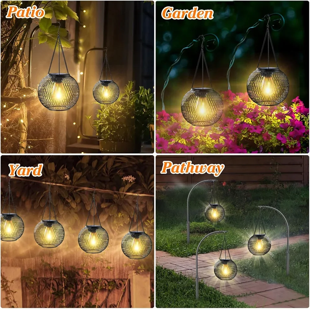 Solar Lantern Outdoor, Ortiny Upgraded Solar Lights for Outside Decorative Outdoor Hanging Lights Waterproof Solar Lanterns - vue 5 sur 6