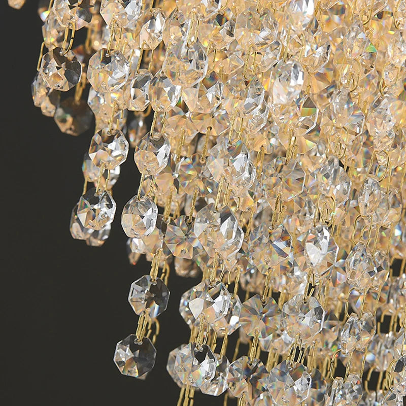 lustre moderne art design en cristal doré pour décoration luxueuse - vue 6 sur 11
