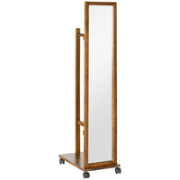 HOMCOM full body mirror with wheels bar shelf 35,5x49,5x167,8 cm Walnut