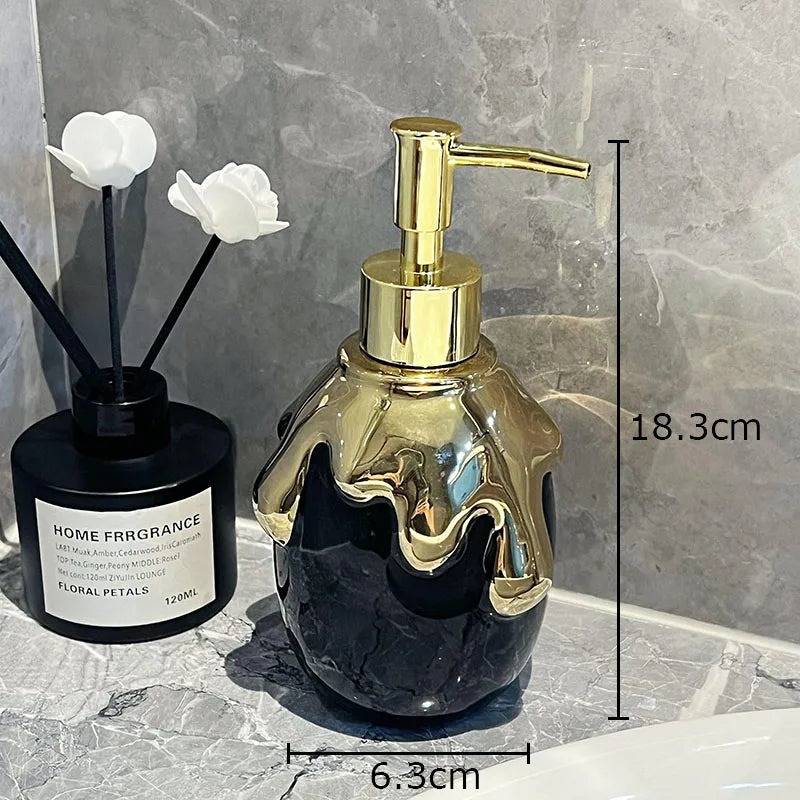 distributeur de savon en céramique dorée pour salle de bain - vue 7 sur 10