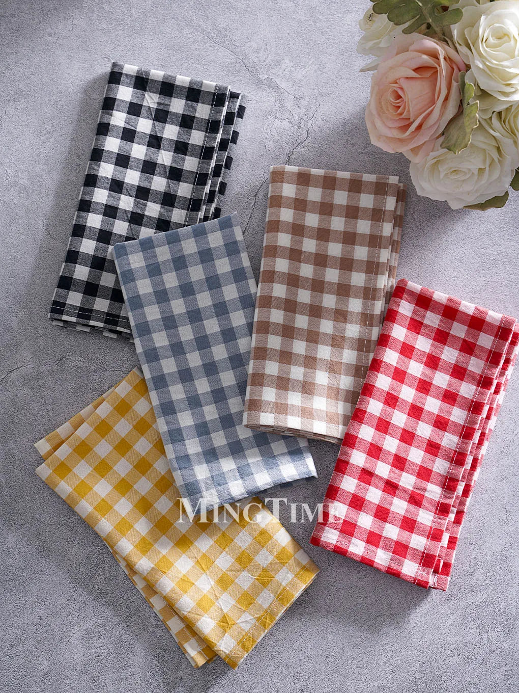 Serviette de table vichy coton style champetre reutilisable - vue 2 sur 7