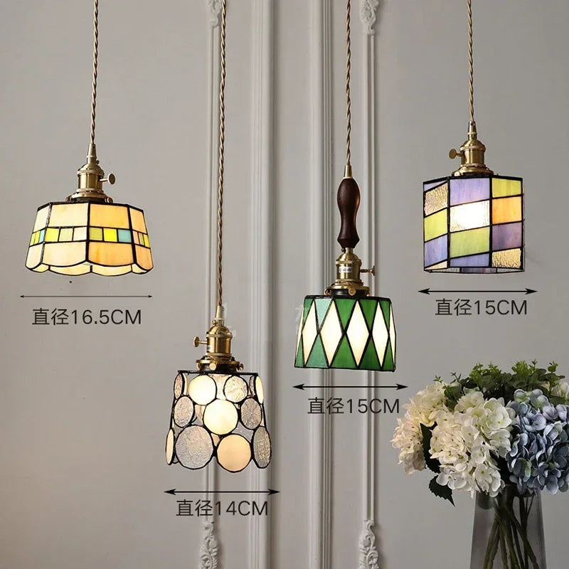 lustre en verre fait main style tiffany pour décoration intérieure - vue 5 sur 15