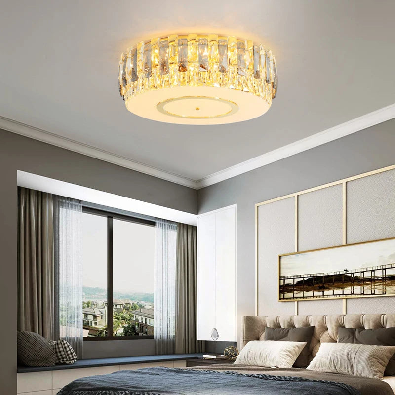 lustre led dimmable en verre cristal rond argent moderne - vue 3 sur 11