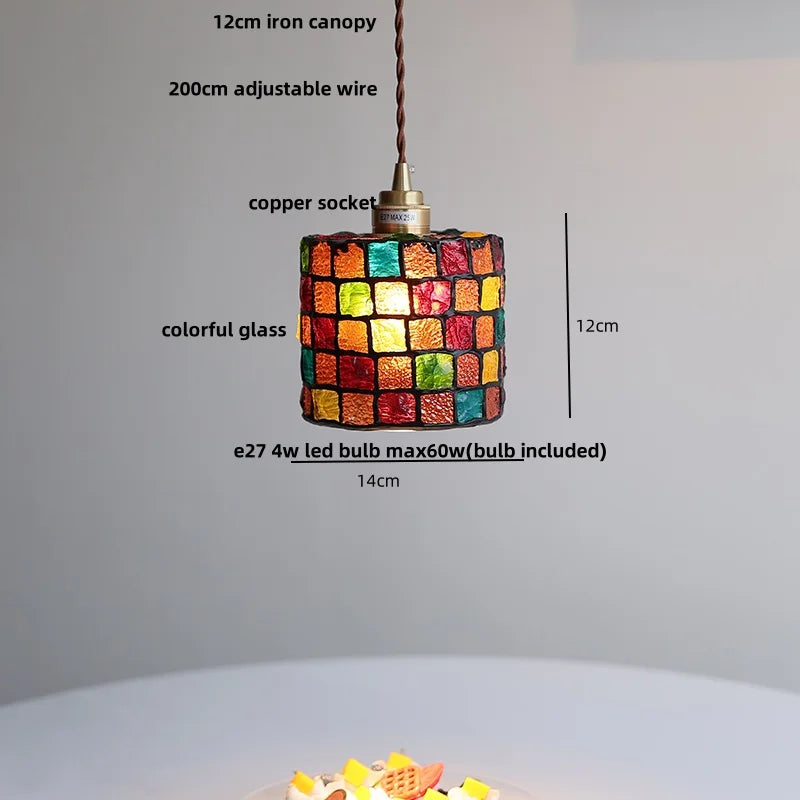 suspension en verre coloré avec fil de bois réglable moderne - vue 4 sur 25