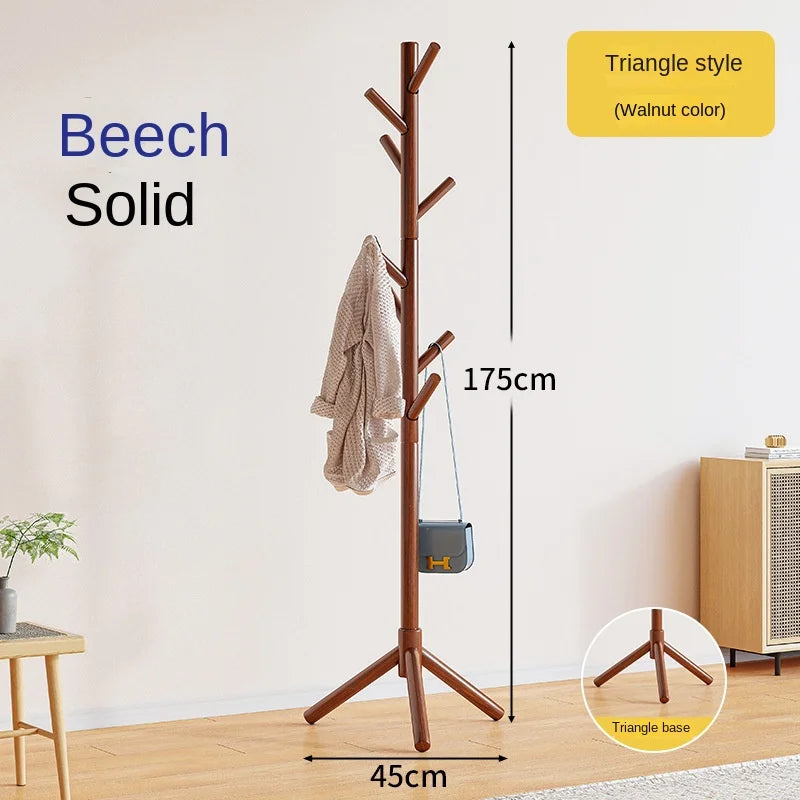 Solid Wood Coat Hanger with Hook, Floor Mounted Coat Hanger, Home Furniture, Clothes Hanger, Modern Bedroom, Dormitory Coat Rack - vue 6 sur 7