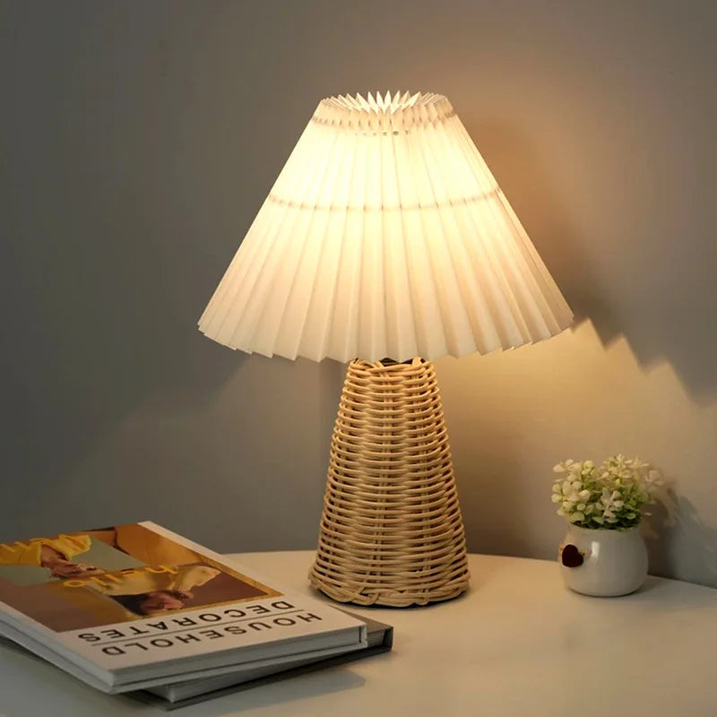 Lampe de Table ins rétro parapluie plissé nordique médiéval coréen chambre principale lampe de chevet en bois Art